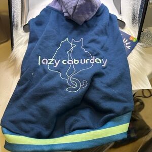 💜3/$15 Blue Lazy Caturday Pet Hoodie